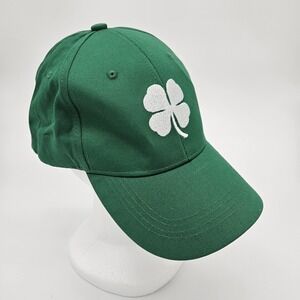 Green 100% Cotton Cap With White Shamrock Unisex Metal Buckle Gently Used